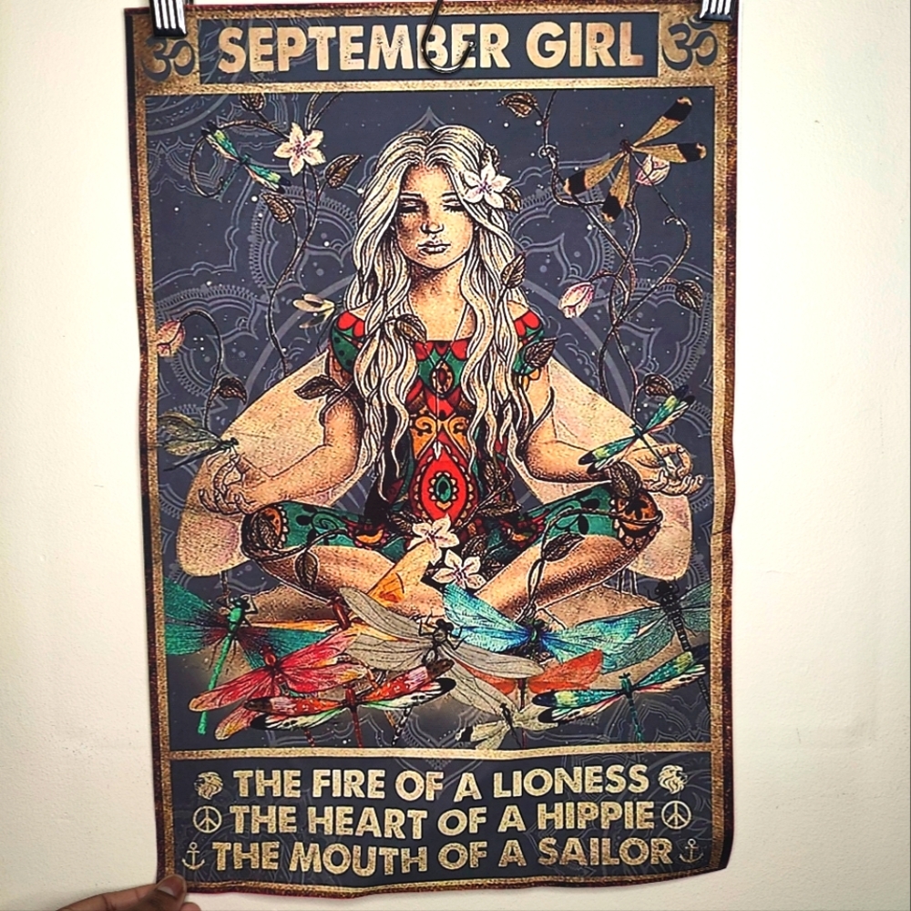 Fabric Poster September Girl Virgo Fall season motivational home decor